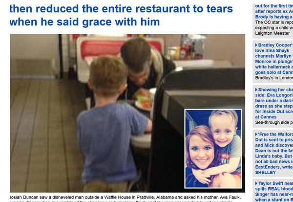 5歲男孩求母親請流浪漢吃晚餐　全餐廳感動落淚